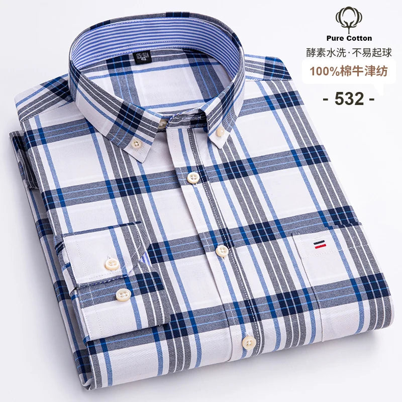 2024 mode hommes travail affaires marque Chemise hommes Plaid coton tenue décontractée chemises coupe ajustée à manches longues boutonné Chemise Homme