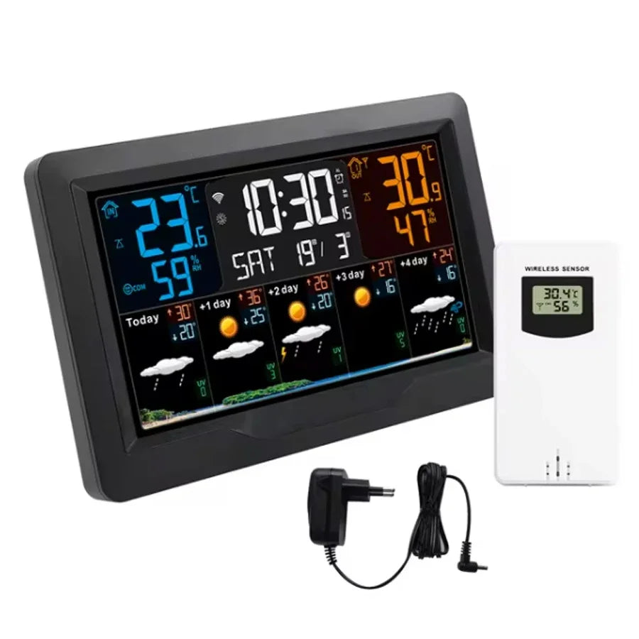 Tuya – Station météo intelligente WIFI, compteur de température et d'humidité, prévisions météorologiques, réveil météo multifonctionnel pour intérieur et extérieur