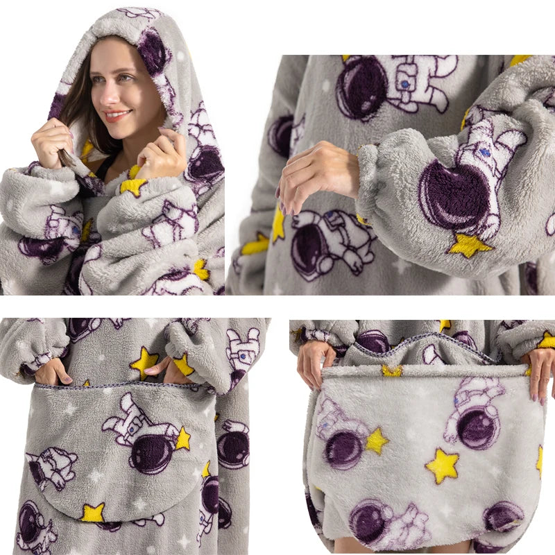 Sweat-shirt à capuche d'hiver pour femmes et hommes, pull polaire géant TV, couverture surdimensionnée avec manches, vêtements citrouille d'halloween pour adultes