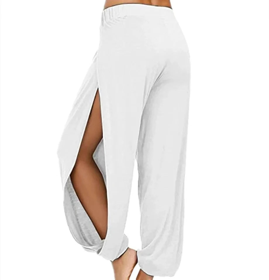 Women's Fashion High Waist Yoga Pants Wide Leg Slit Haren Pants Casual Gym Leggings Solid Hollow Out Workout Pants Gym Loungewear