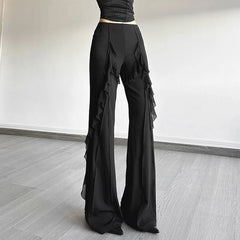 Women's high-waisted bootcut trousers, retro style, ruffled seams, with a sense of design, slimming trousers
