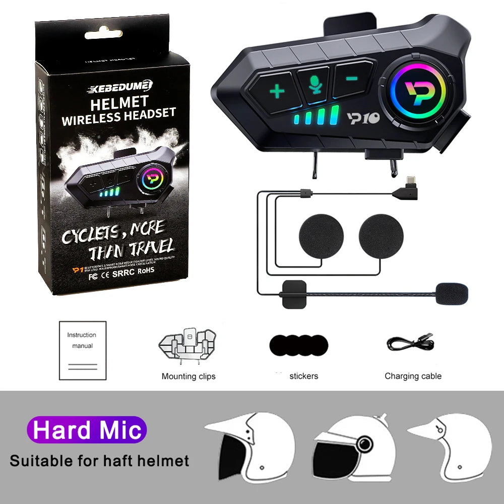 Casque de moto Bluetooth 5.3 sans fil, étanche IPX6, réduction du bruit, écouteur, 2000mAh, longue veille, mains libres