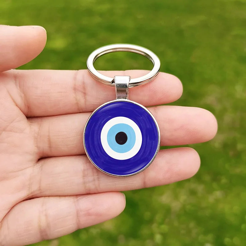 Porte-clés pendentif mauvais œil bleu, amulette turque, cabochon en verre, protection de la clé, bijoux cadeaux
