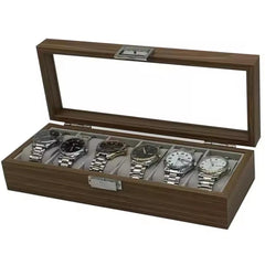 Boîte d'exposition de rangement de montre à 6 chiffres en bois à motif de noyer noir, boîte d'emballage de montre en bois 1 pièce
