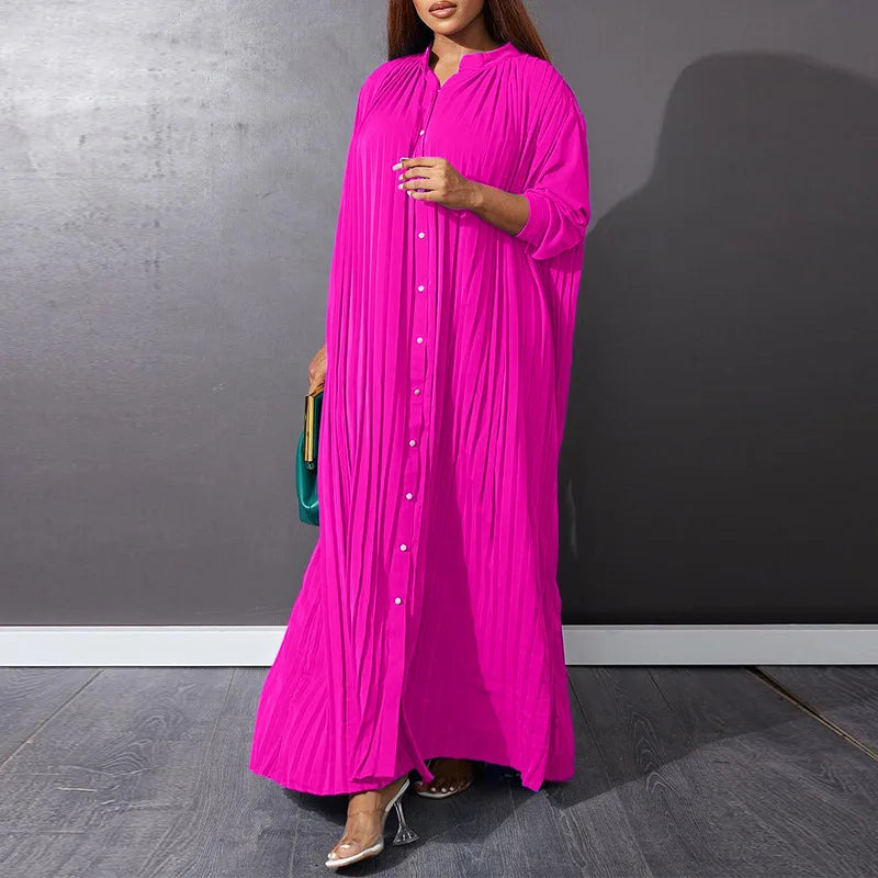 Femmes Eid robes musulmanes col montant simple boutonnage dubaï arabe robes Ramadan décontracté ample caftan robe solide plissé