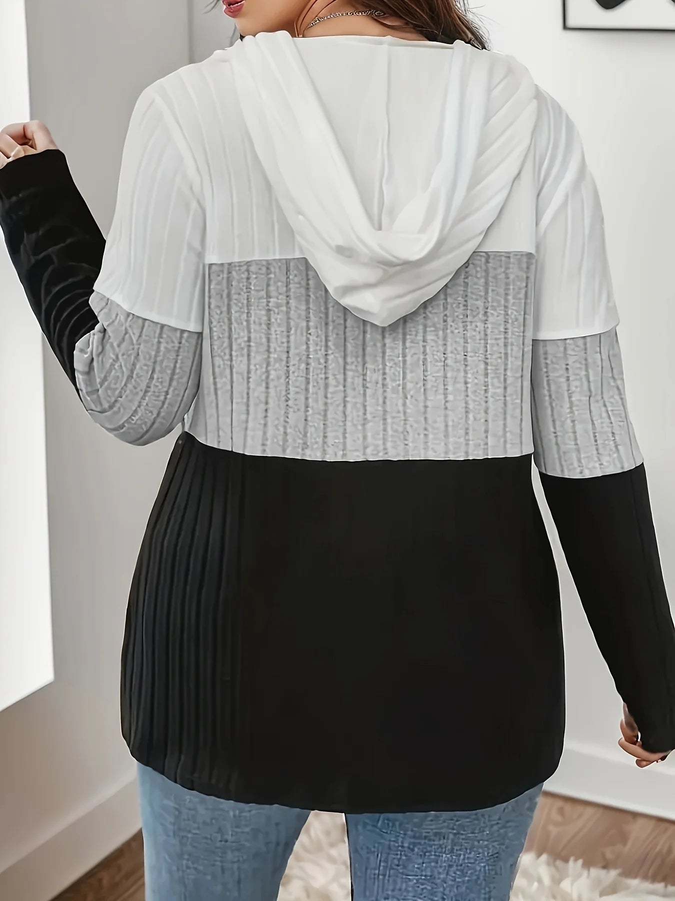 Women's hooded sweatshirt, knit bed cardigan, plus size, fashion