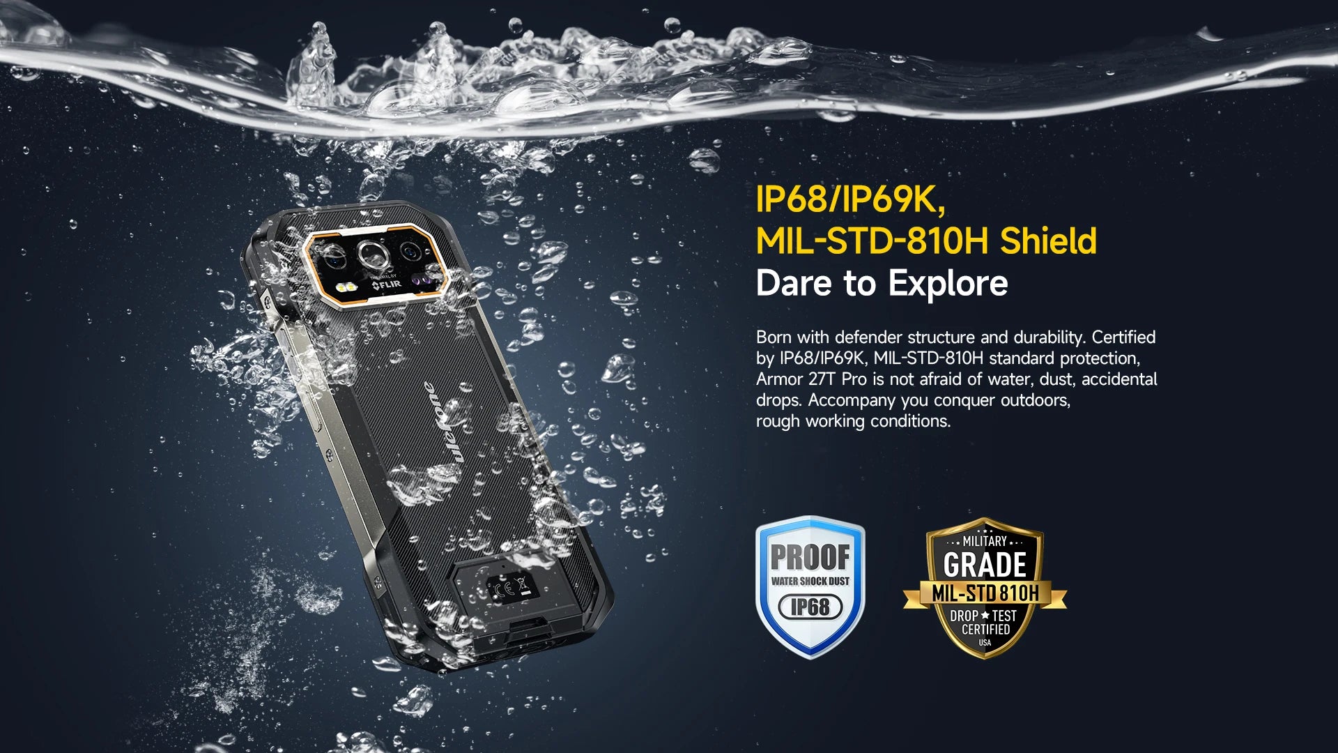 Ulefone Armor 27T Pro 5G THERMAL BY FLIR ®   Téléphone robuste Android 14 10600mAh Smartphone 64MP 6,78" 24GB + 256GB Téléphone portable NFC