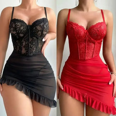 Ensemble érotique de soutien-gorge à armatures Transparent, Lingerie féerique Sexy pour femmes, chemise de nuit en dentelle transparente, pyjama, ensembles de nuit délicats et Sexy