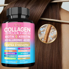 Supplément de collagène - Maintaine le bien-être global, soutient les soins de la peau, les ongles, les cheveux, les antioxydants et le système immunitaire