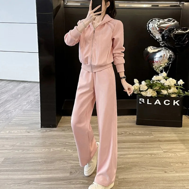 Ensemble de vêtements de sport décontractés pour femmes, sweat à capuche amincissant pour jeunes, tendance, deux pièces, en Polyester, manches longues, confortable, printemps automne