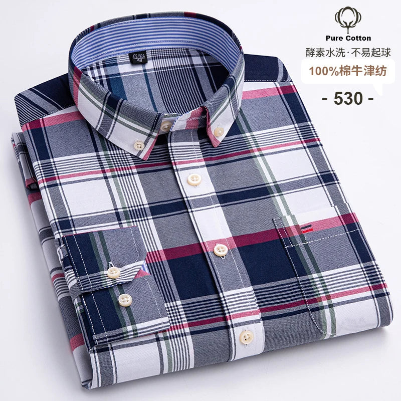 2024 mode hommes travail affaires marque Chemise hommes Plaid coton tenue décontractée chemises coupe ajustée à manches longues boutonné Chemise Homme