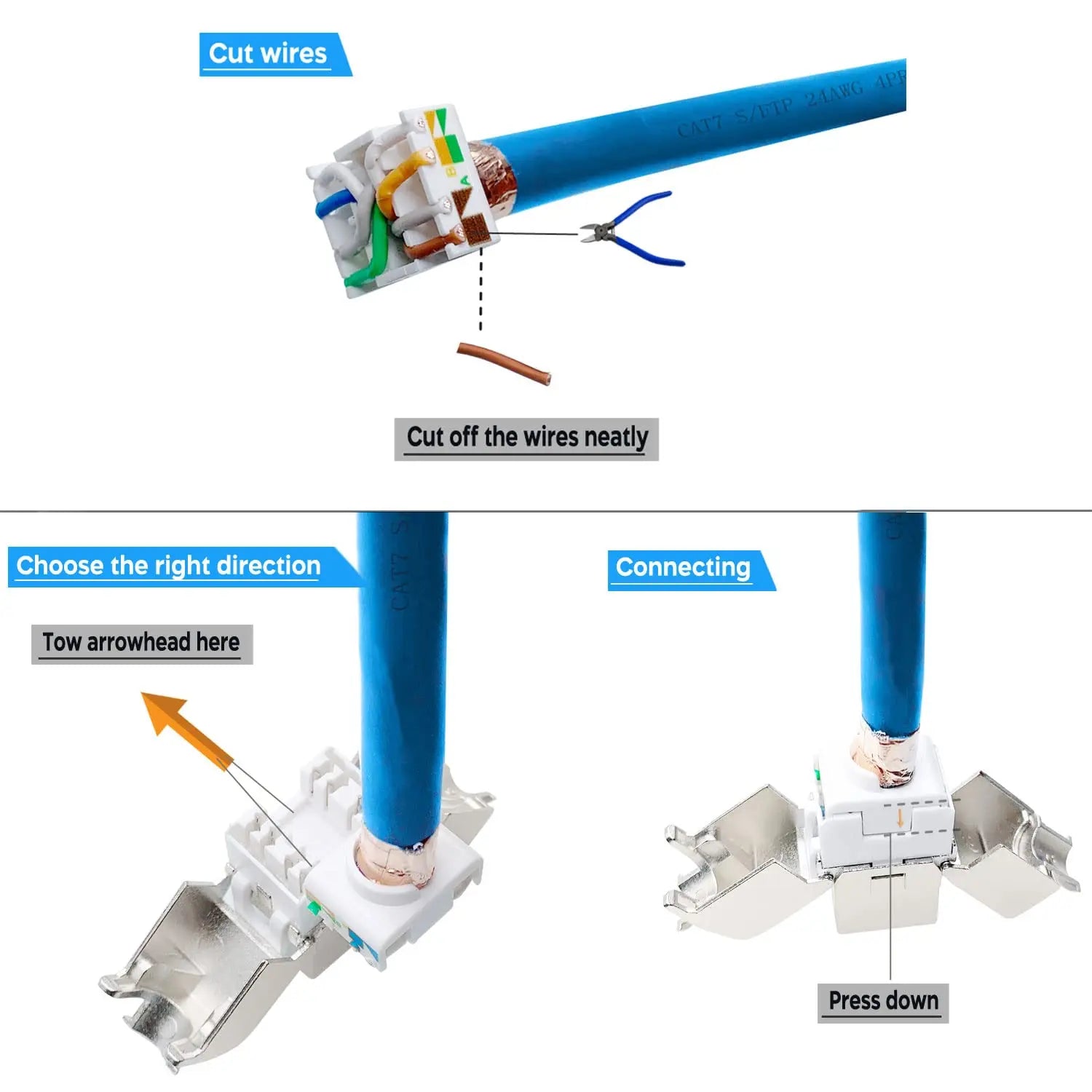 ZOERAX Cat6a Cat7 Keystone Jack Cat7 RJ45 STP Toolless Type Zinc Alloy Module Adapter Coupler Plugs for 22 to 26 AWG