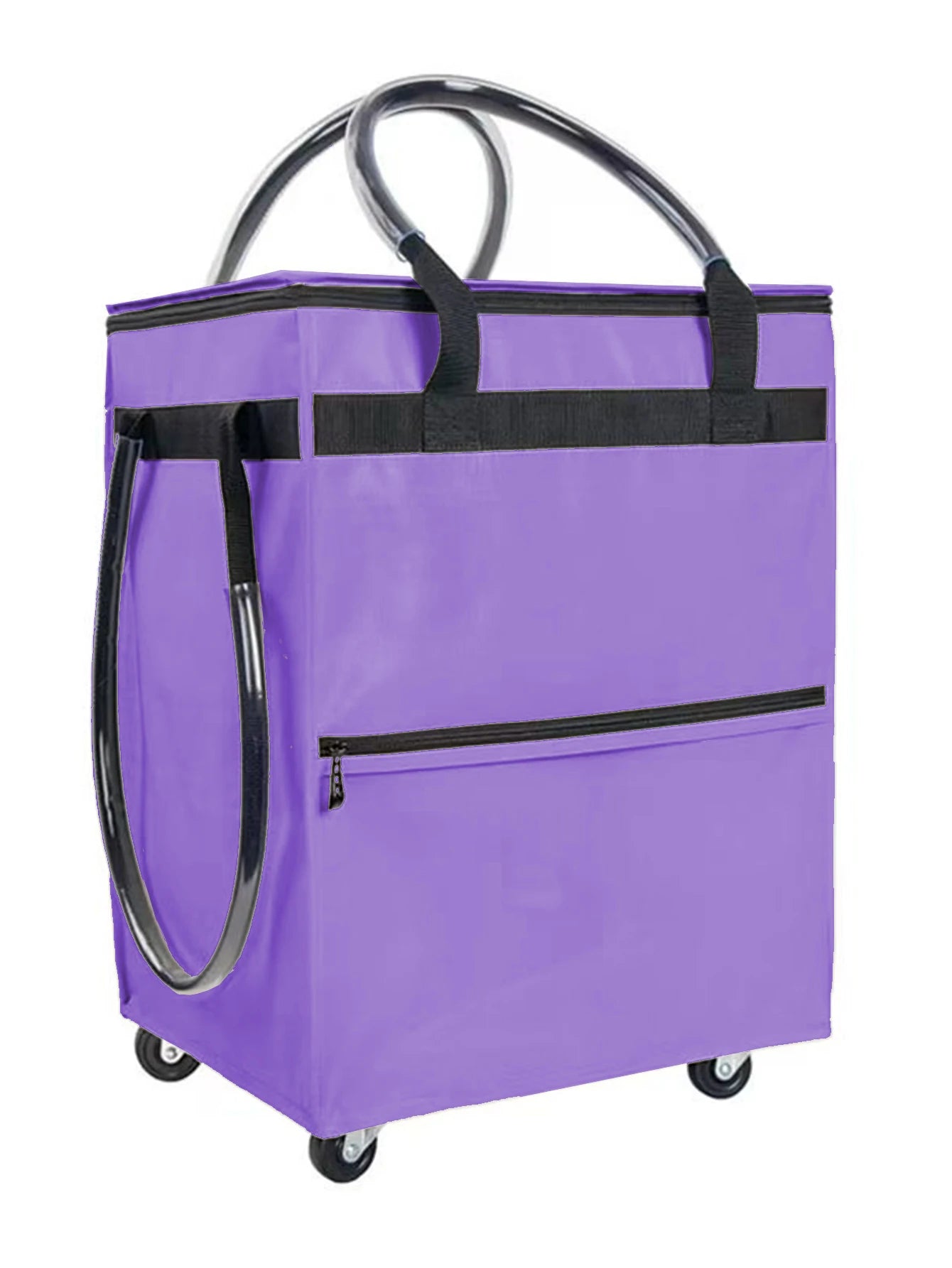 Sac de courses réutilisable à roulettes, sac fourre-tout roulant de voyage de grande capacité, fermeture à glissière, poignée pliable, pas facile à casser