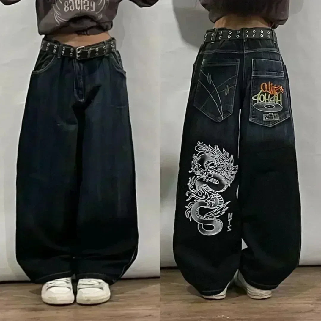 American Y2K 2025 New Baggy Wide Leg Black Oversized Jeans Women's Casual Street Joker Denim Pants Couple Jeans Vintage Streetwear