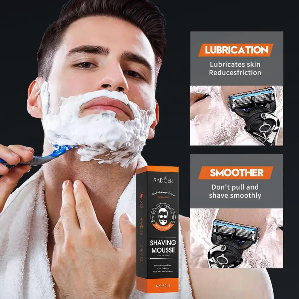 SADOER Mousse à raser pour hommes Mousse à raser pour barbe douce pour homme rafraîchissant hydratant adoucir les racines fibromes non irritantes