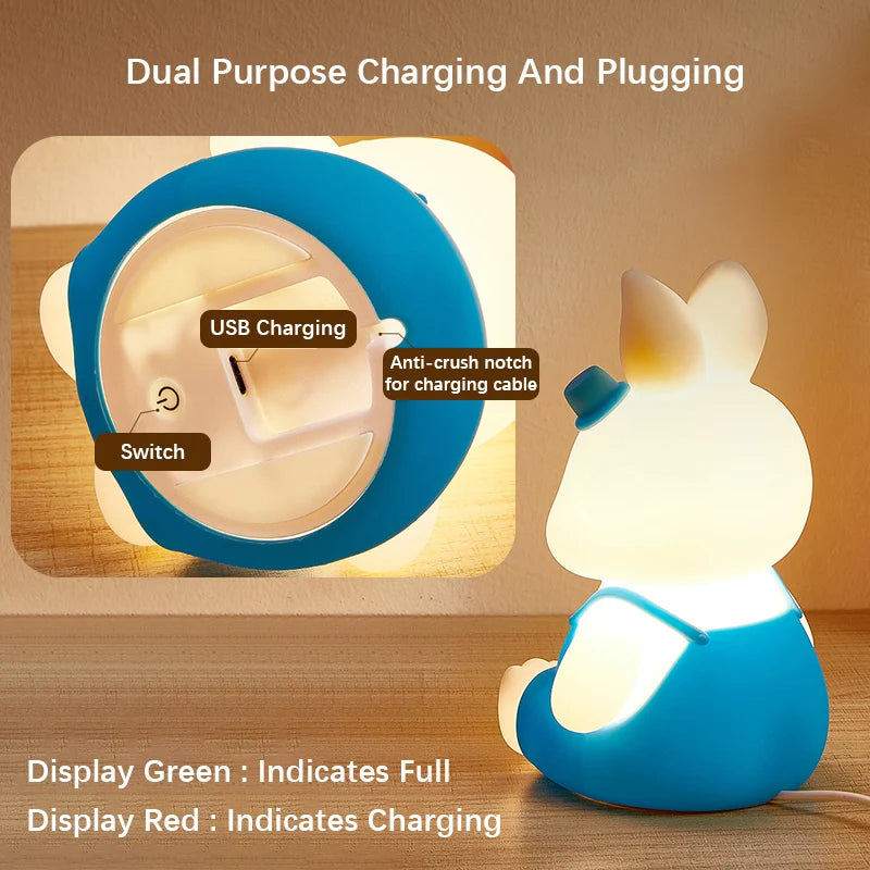 Veilleuses mignonnes pour enfants, 5 couleurs changeantes, lampe LED en forme de lapin en Silicone avec batterie, pour pépinière, enfants, bébé, Camping, décoration de maison