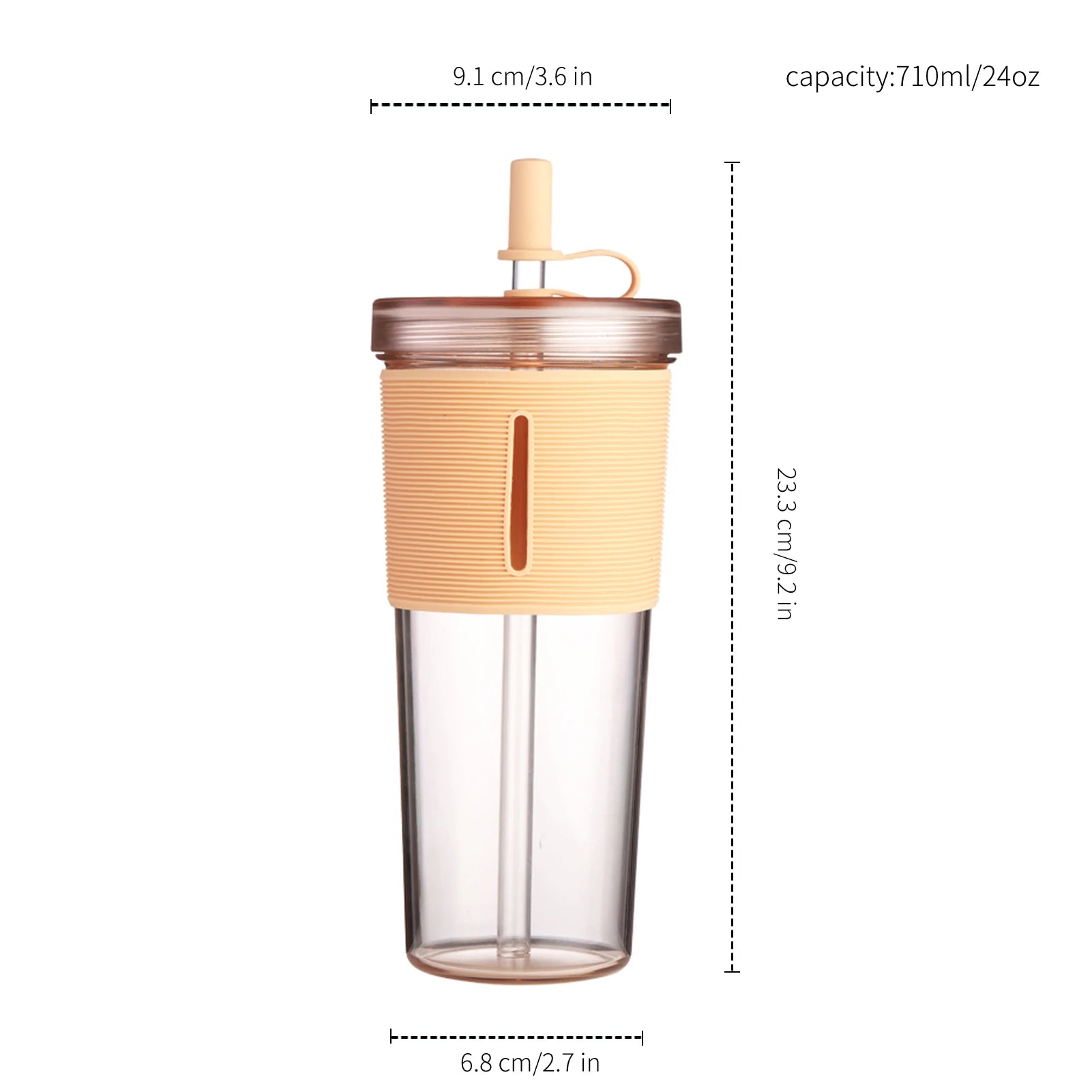 Tasse à café de grande capacité de 710ml/24oz, bouteille d'eau en plastique avec paille, tasses transparentes et réutilisables résistantes aux hautes températures avec paille