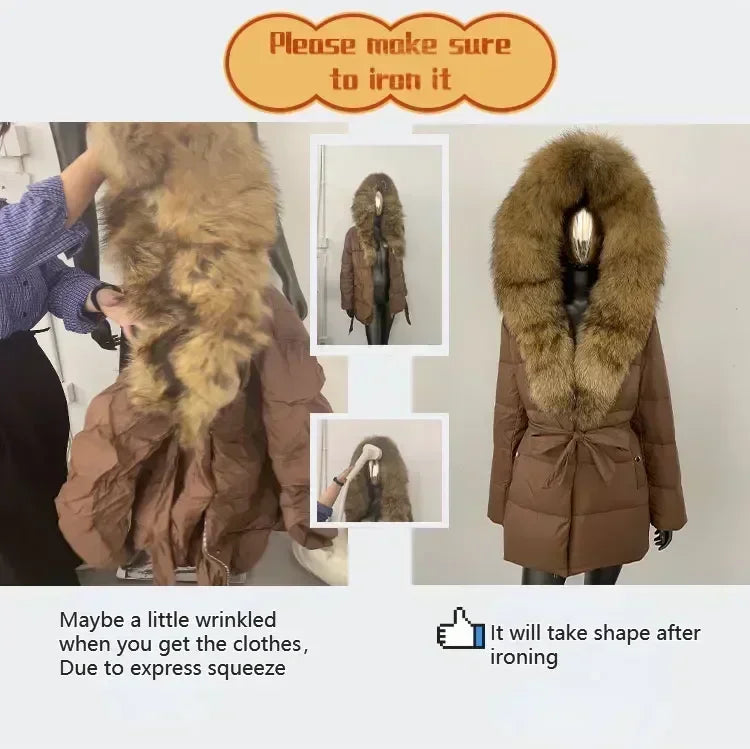 Down Jacket Women Large Fox Fur Hooded Thick Natural Silver Fur Warm Female Parkas Waterproof 2025 Winter 90% Duck Down Coat