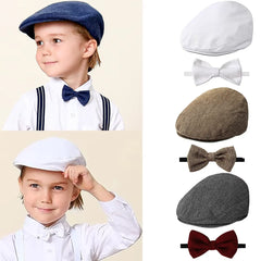 Chapeau pour bébé, casquette pour enfants, accessoire de baptême d'anniversaire pour nouveau-né, béret de chauffeur Vintage avec nœud papillon