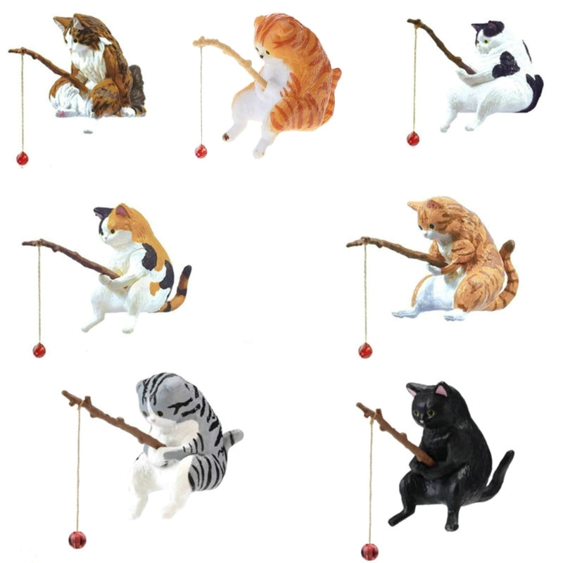 Ornements de chat de pêche, Mini Figurine en résine, aménagement paysager d'aquarium, dessin animé