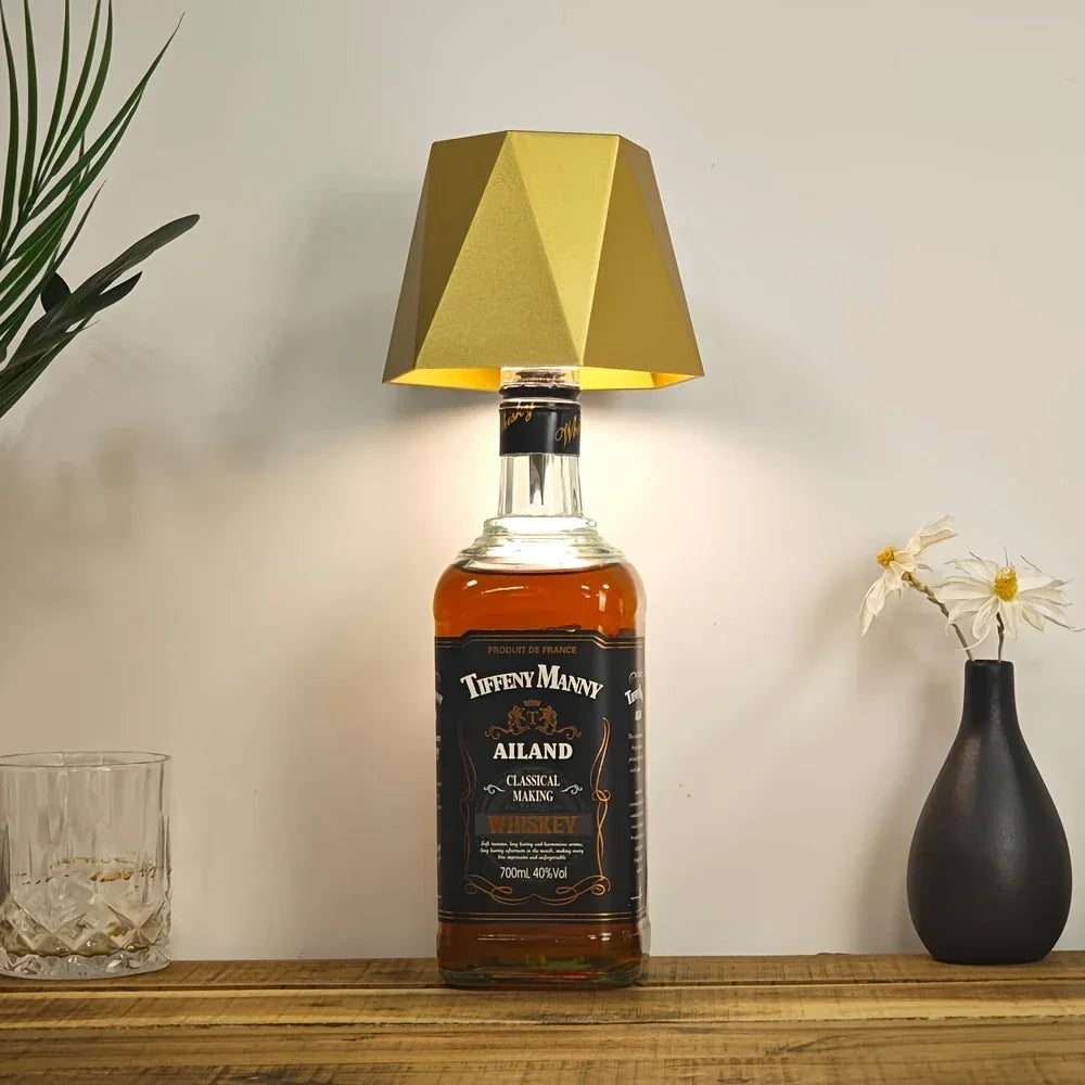 Wireless bottle-shaped table lamp, touch control, 3 colours, stepless dimming, night light suitable for bars.