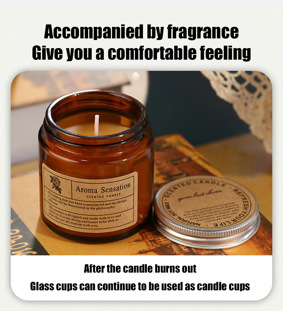 Aromatic, smokeless scented candle, handmade soy candle, warnings below, glass cup, home decoration, festival, wedding, birthday party gift