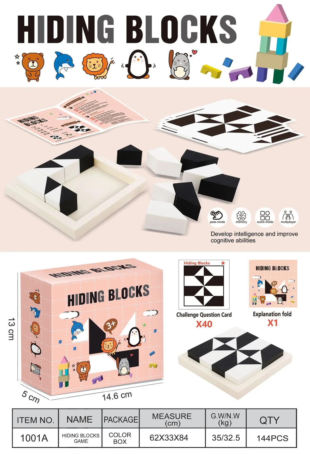 Blocs de construction éducatifs cachés, jouets puzzle, pensée spatiale, formation des capacités d'imagination, jeu interactif parent-enfant