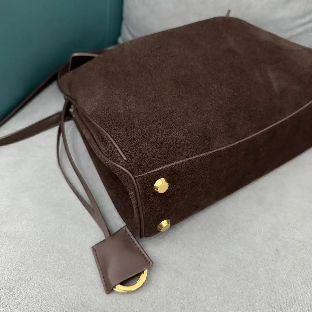Sacs à main en cuir véritable pour femmes, fourre-tout en cuir véritable glacé, sac à bandoulière en daim marron pour dames, design moderne personnalisé