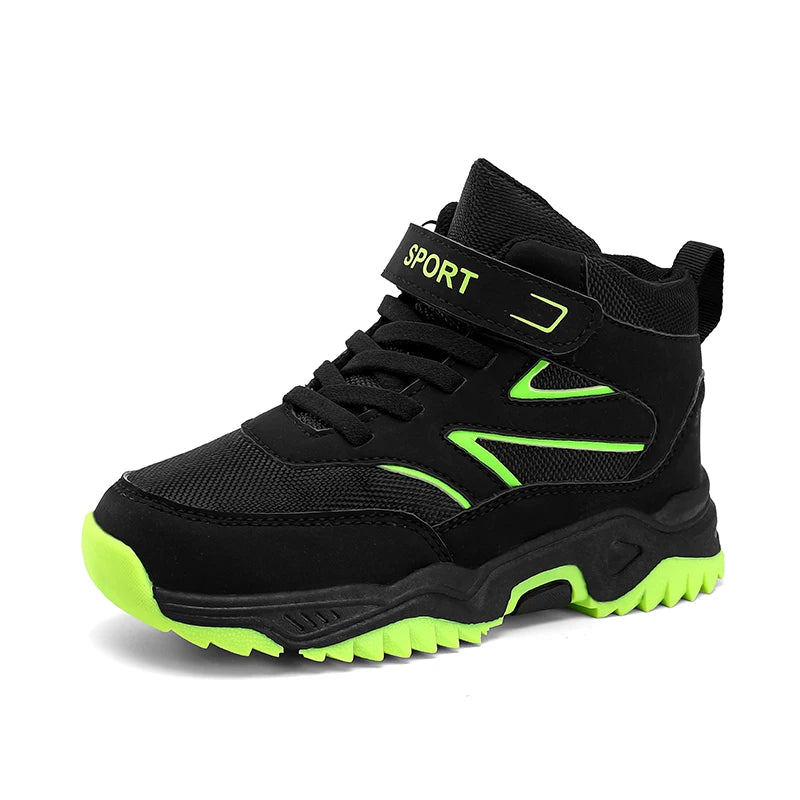 Chaussures de sport antidérapantes en cuir pour enfants, baskets de course respirantes, noires, à la mode, de randonnée, taille 29-40, nouvelle collection