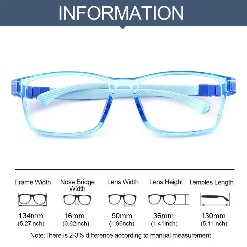 Children's blue light blocking glasses, silicone, for boys and girls, for computer use, ultra-lightweight, square, transparent