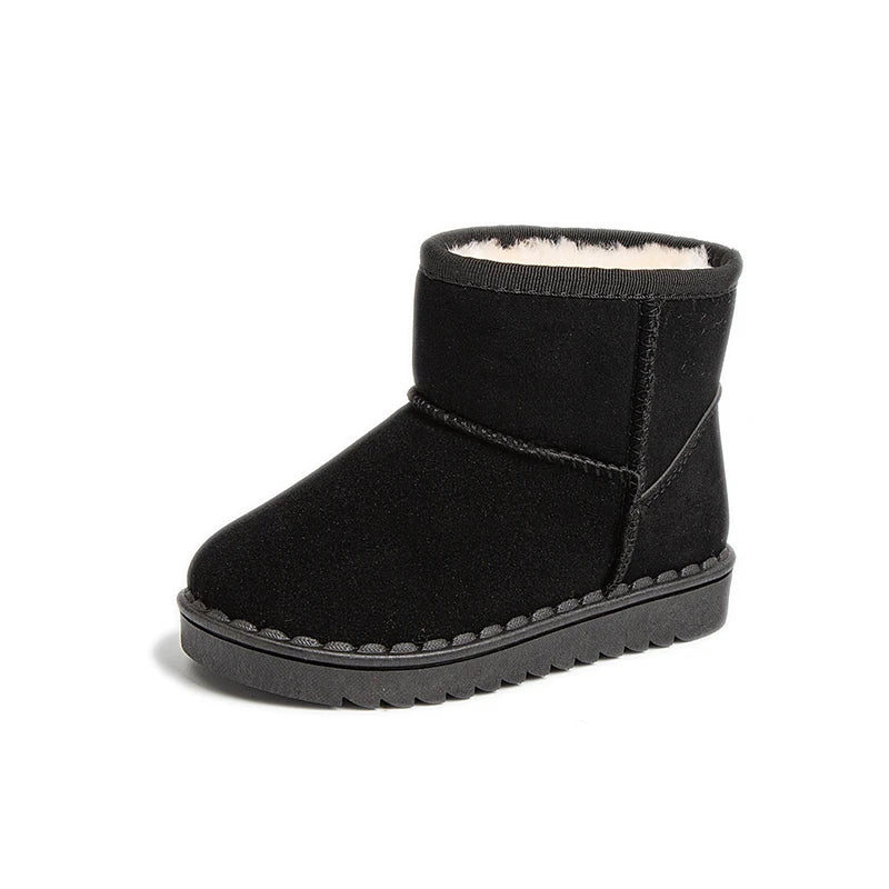 Bottes de neige pour enfants, Style concis, peluche épaisse, bottes courtes d'hiver pour enfants, couleur unie, chaussures classiques unisexes à enfiler pour garçons et filles 23-36