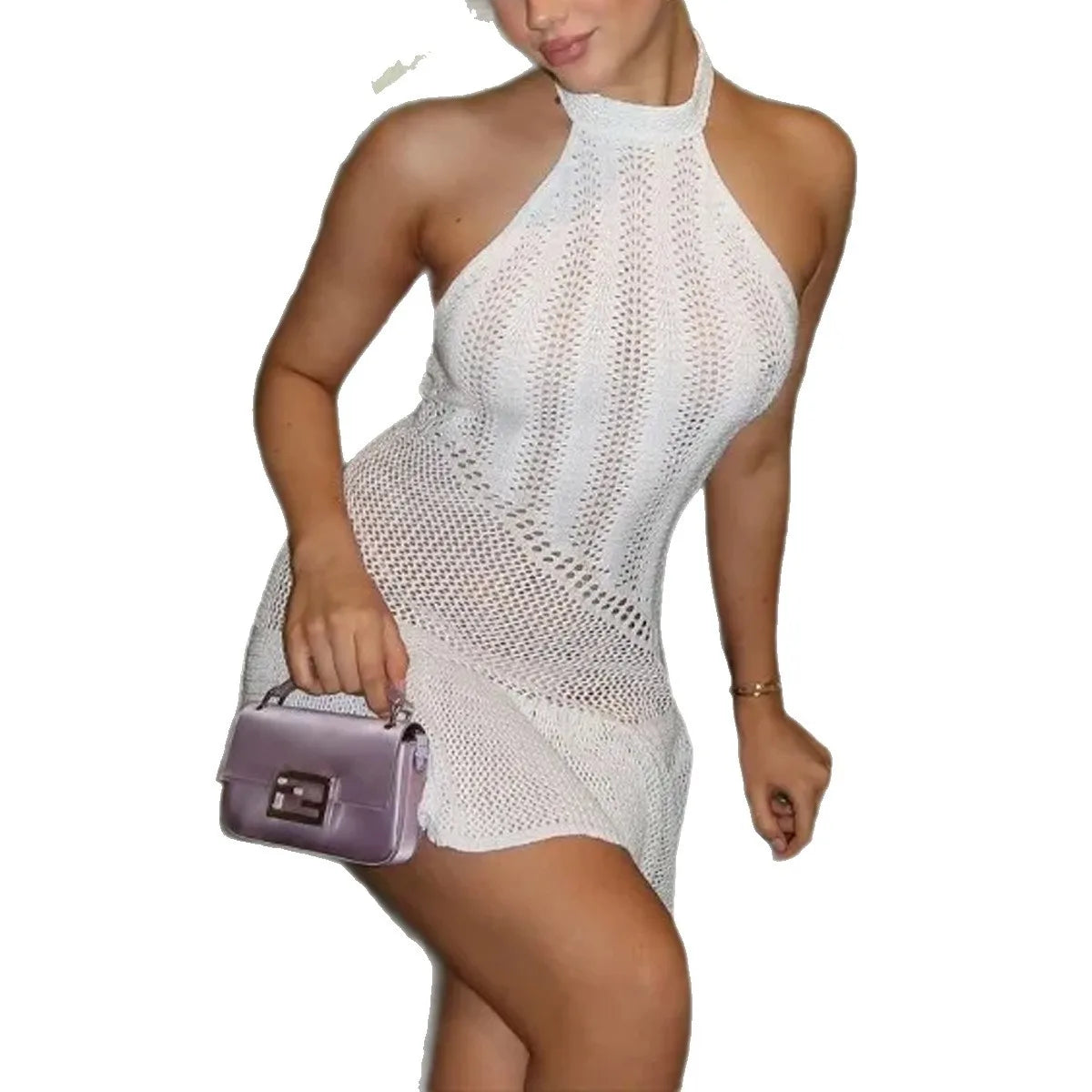 Robe sans manches à col licou, nouveau Style, tricot, Cover-Up pour maillot de bain, Sexy, ajouré, robe de plage, pour bain de soleil