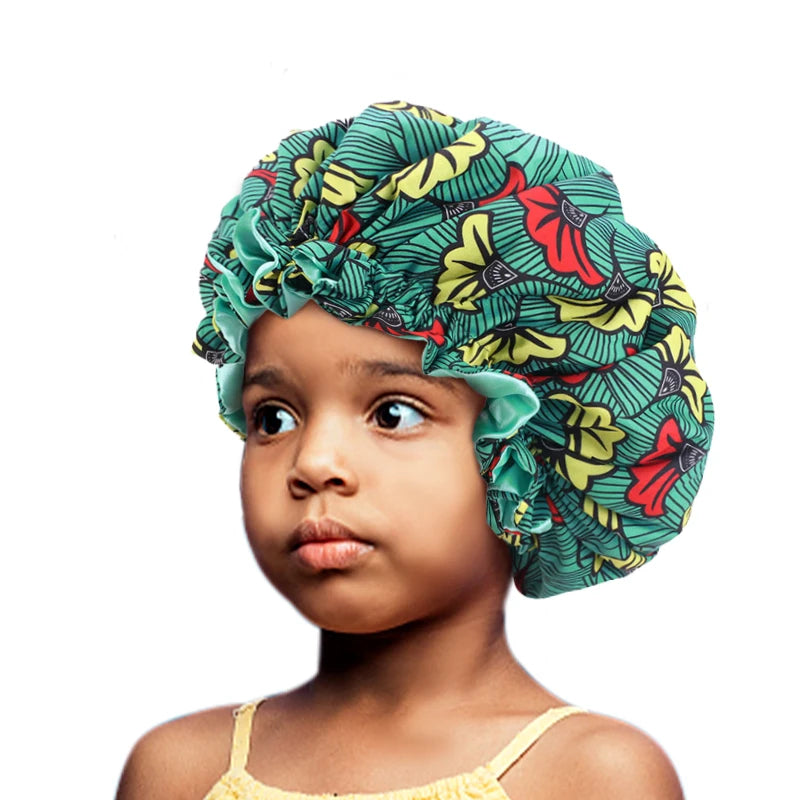 Bonnet de nuit élastique pour enfants, imprimé africain, Turban doublé en Satin, chapeau de nuit, Turban pour enfants, outils de coiffure