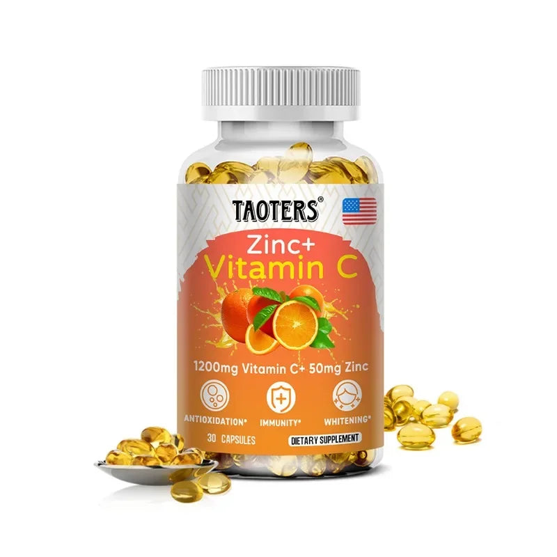Taoters Supplément Vitamine C + Zinc - Haute Absorption - Système immunitaire, Vitamines pour la santé de la peau - Supplément Antioxydant