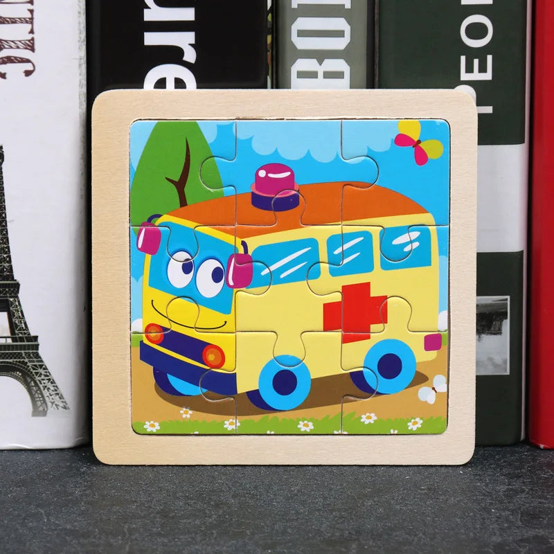 Puzzle 3D en bois pour enfants, bébé, dessin animé, animaux/trafic, jouet éducatif, jouet pour enfants, Puzzle en bois, petite taille 11x11CM