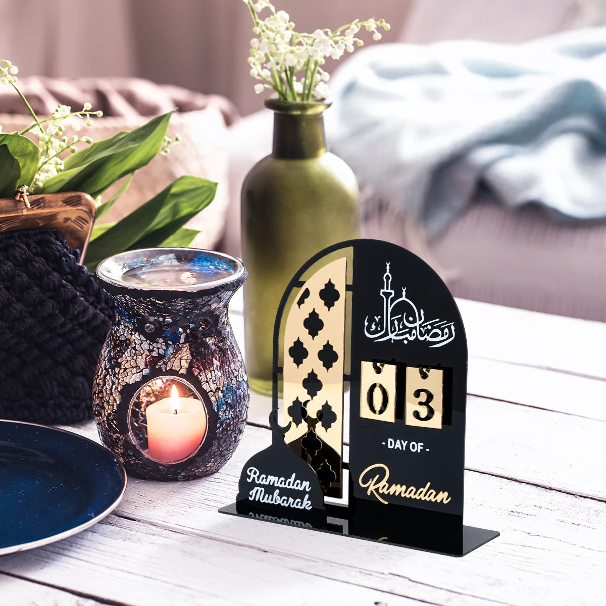 Calendrier de compte à rebours en acrylique pour Ramadan, ornements, cadeaux Eid Mubarak, décor pour la maison, fournitures de fête musulmane islamique 2025 Kareem