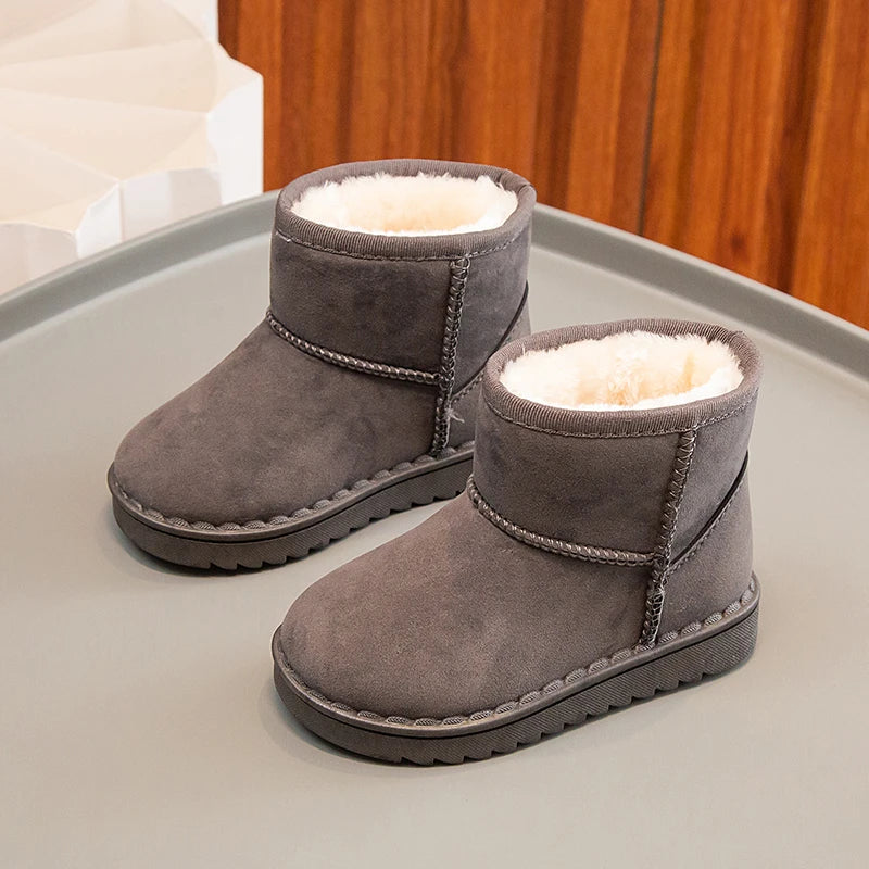 Bottes de neige pour enfants, Style concis, peluche épaisse, bottes courtes d'hiver pour enfants, couleur unie, chaussures classiques unisexes à enfiler pour garçons et filles 23-36