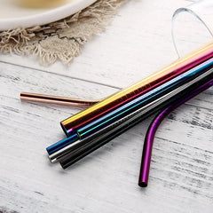 Paille à boire réutilisable en acier inoxydable 304, paille métallique droite et courbée avec pochette pour brosse de nettoyage, vente en gros