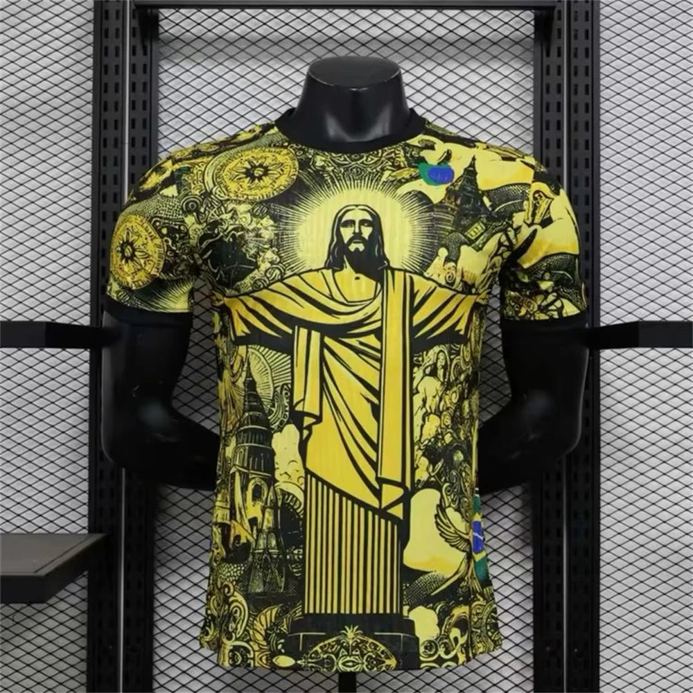 Haut d'entraînement de Football d'été, édition spéciale brésilienne, maillot de Football jésus noir gris, T-shirts d'extérieur à séchage rapide pour hommes et femmes