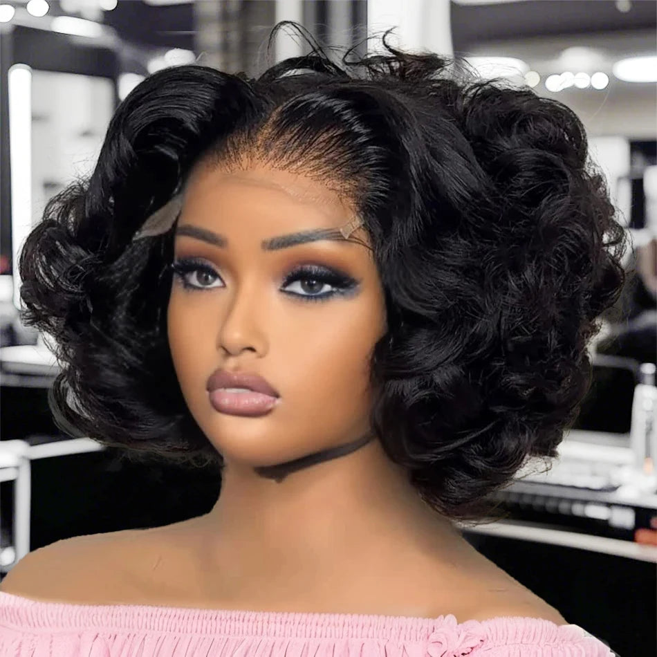 250% perruque de cheveux humains brésiliens vague lâche courte Bob perruque vague de corps 13X4 HD dentelle frontale perruque perruques de cheveux humains pour les femmes noires