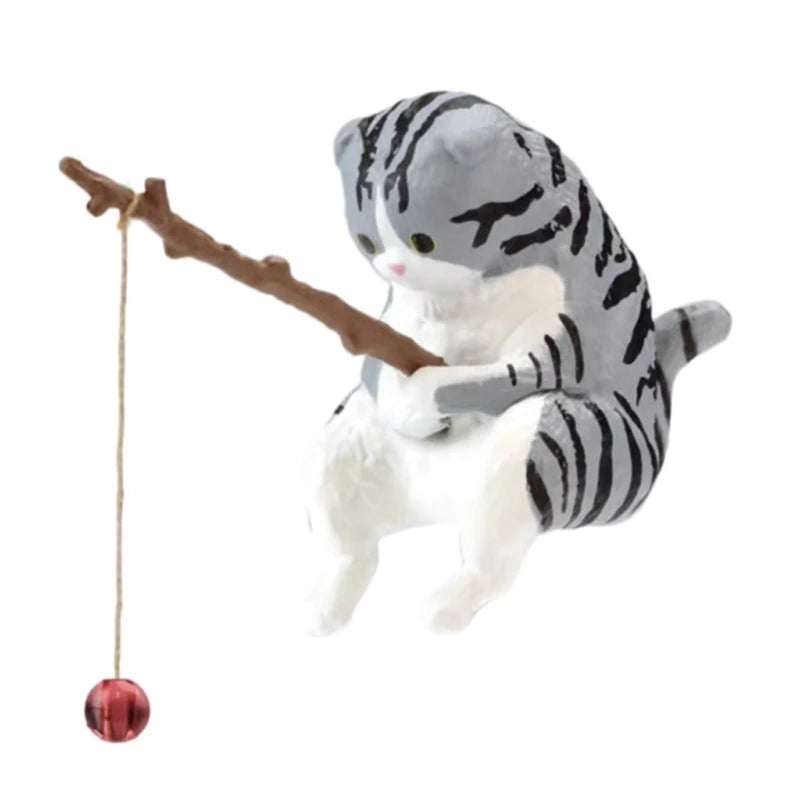 Ornements de chat de pêche, Mini Figurine en résine, aménagement paysager d'aquarium, dessin animé