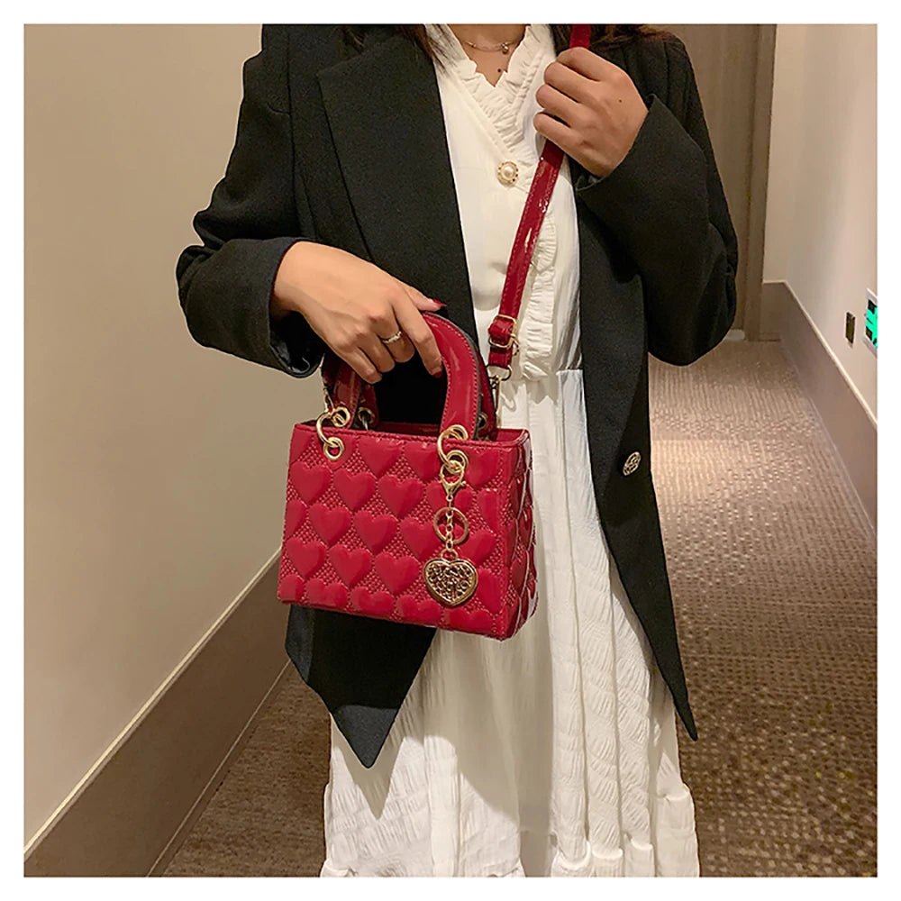 Red Love - Women's Patent Leather Handbag, Glossy Surface, High-End Design, Wedding Cuff Bag, Striking Shoulder Bag, New Fashion 