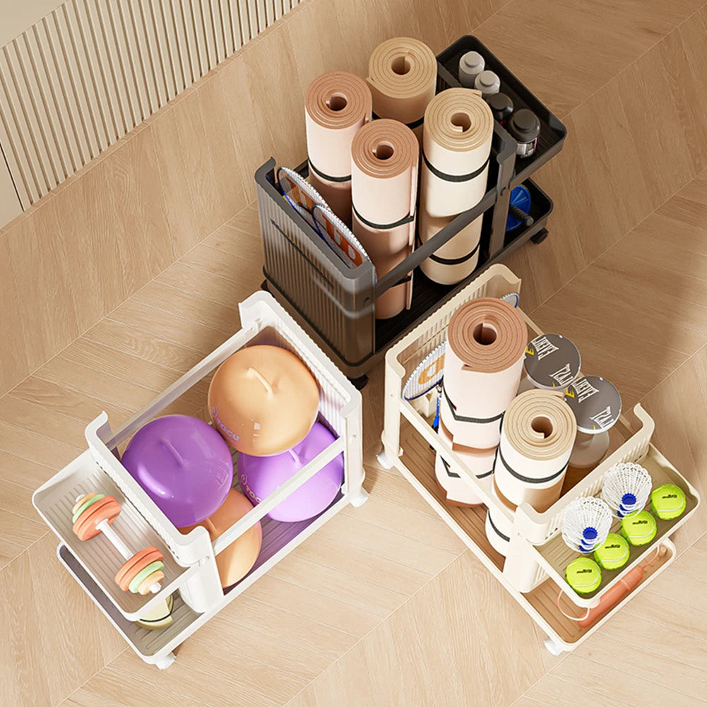 Support d'équipement de gymnastique avec roulettes, support de rangement d'équipement de sport, panier de rangement pour tapis de Yoga, équipement de Fitness, organisateur d'outils de sport