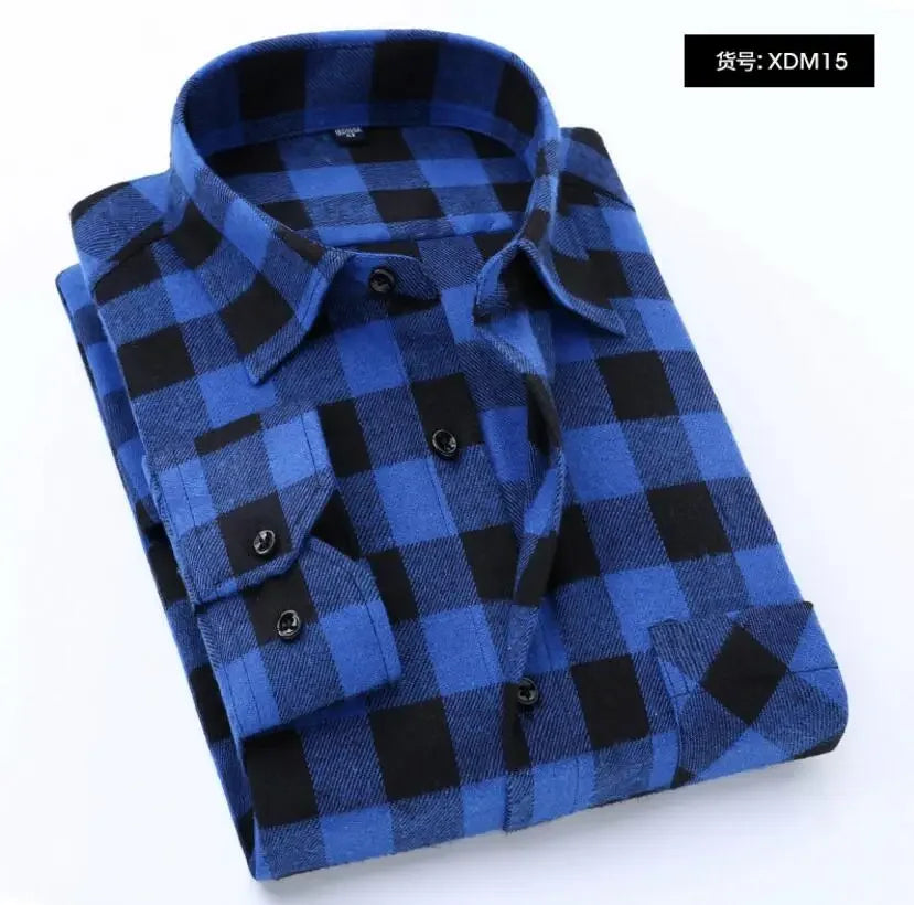 Chemise décontractée en coton à carreaux pour hommes, chemise habillée en glouton, manches longues, coupe couvertes, mode printemps et automne, 2025