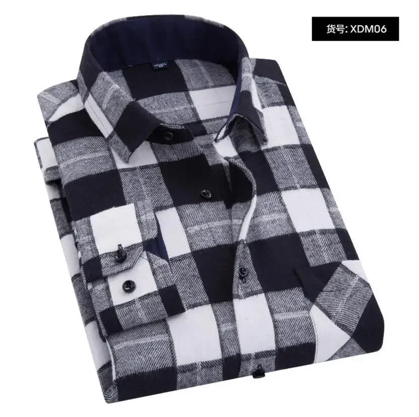 Chemise décontractée en coton à carreaux pour hommes, chemise habillée en glouton, manches longues, coupe couvertes, mode printemps et automne, 2025