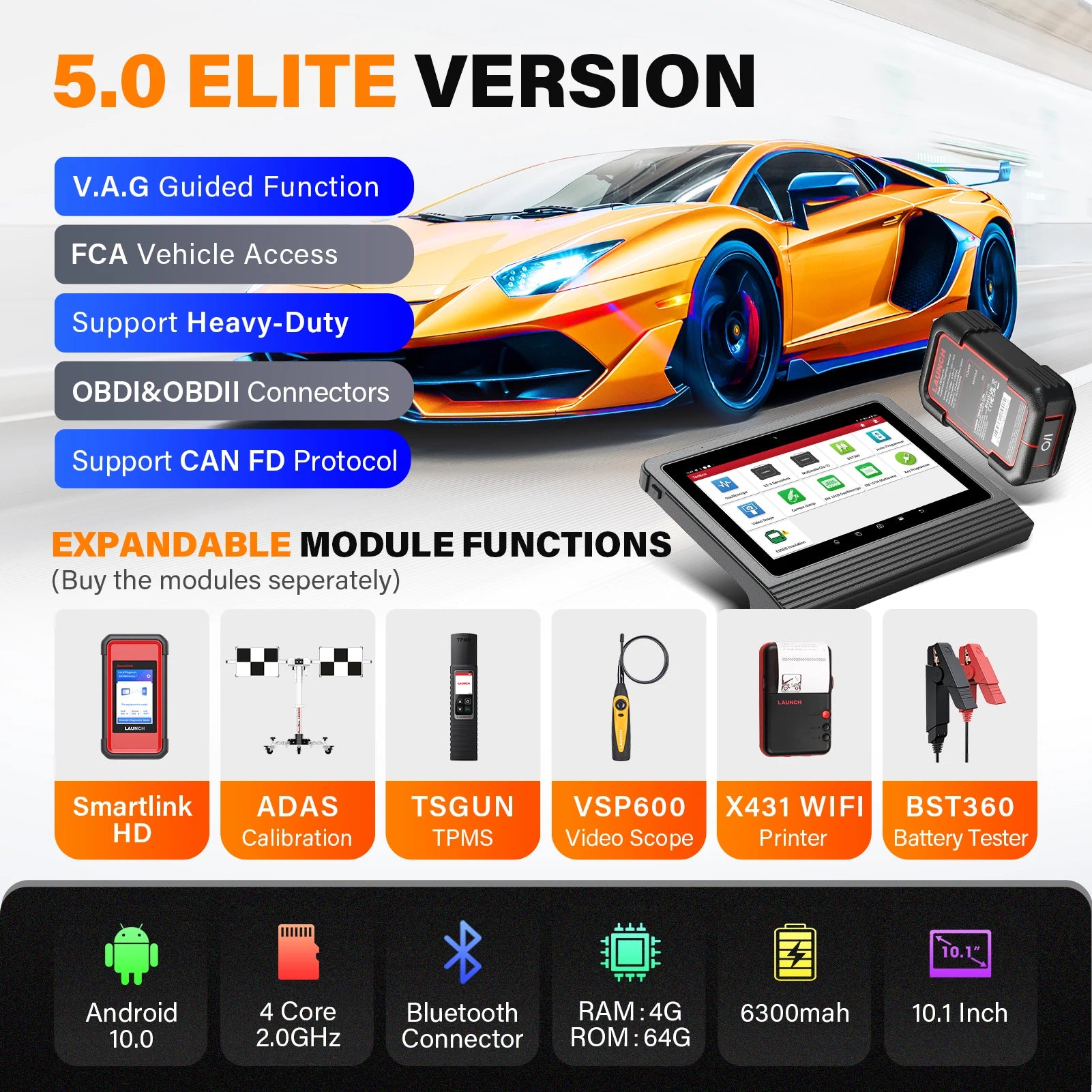 LAUNCH X431 PRO3 V + 5.0 Diagnostic Tool OBD2 Automotive Scanner for Cars, Topology Mapping, and Automotive Mechanics.