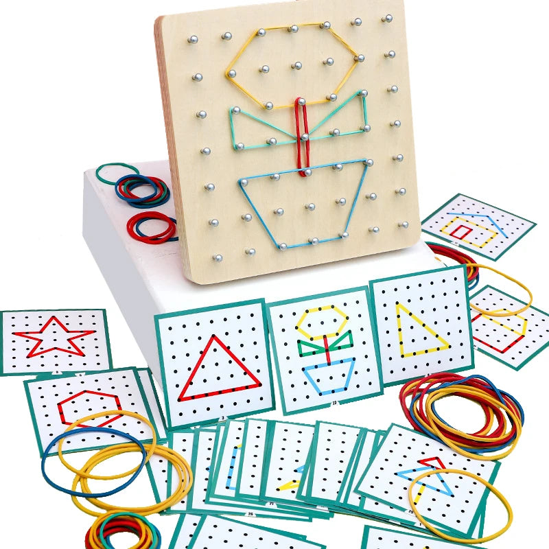 Ensemble de jouets mathématiques en bois pour enfants, bande de caoutchouc de forme géométrique, jeu de planche à air, jouet éducatif créatif Montessori, cadeau de noël fin