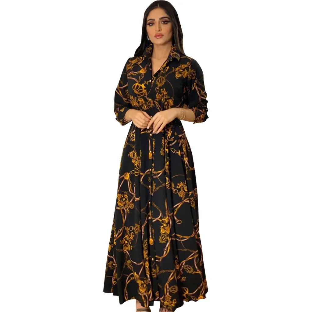Mode femme nouvelle robe élégante Sexy tempérament impression numérique longue chemise robe dames élégant banlieue tenue décontractée