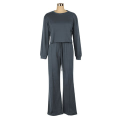 Ensemble de vêtements pour femmes, pull + pantalon, 2 pièces, costumes d'hiver épais et chauds, couleur unie, survêtement décontracté