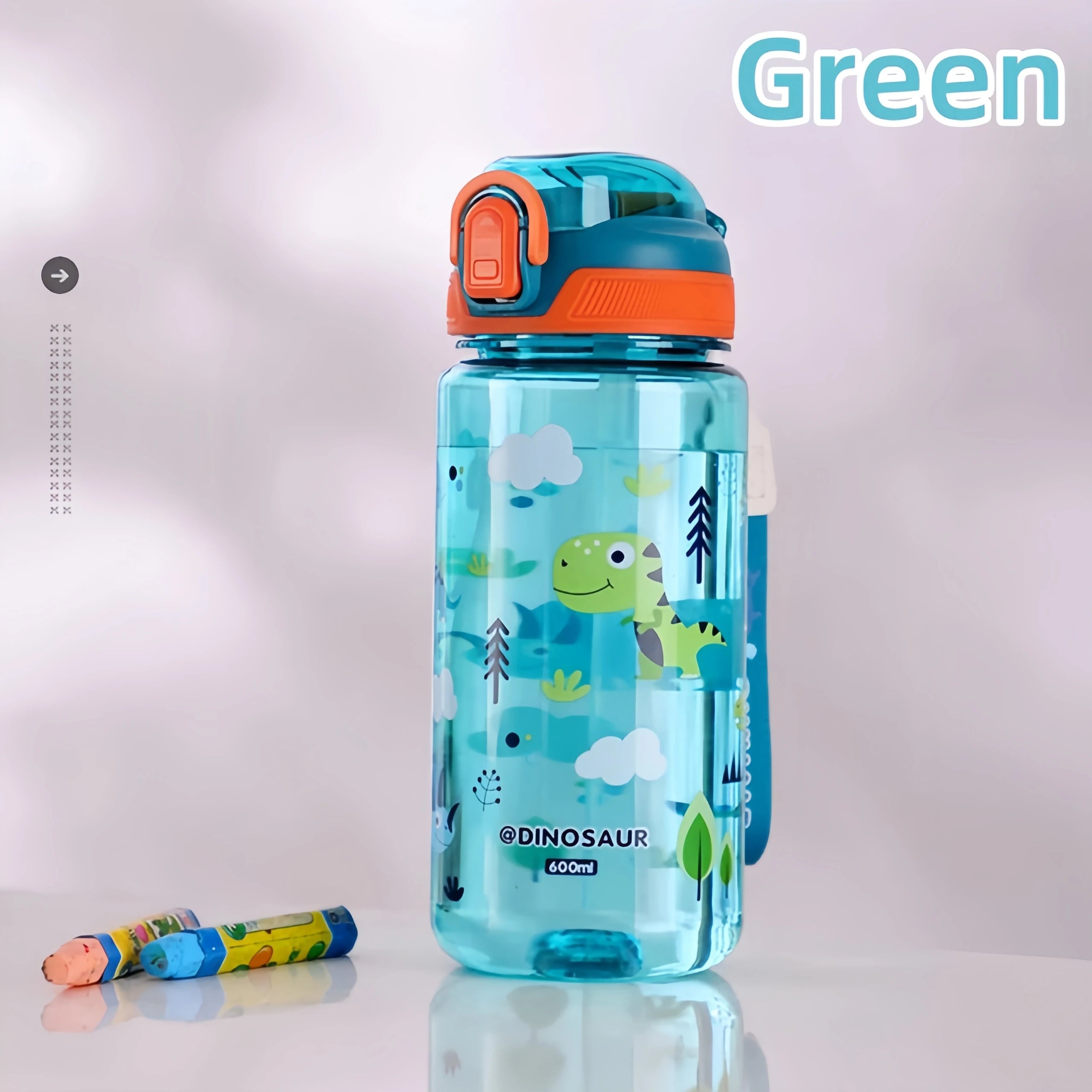 Bouteille d'eau dinosaure de 600ml pour enfants, tasse à bec avec paille en Silicone, bouteilles d'eau en plastique étanches, tasse d'eau d'été pour enfants